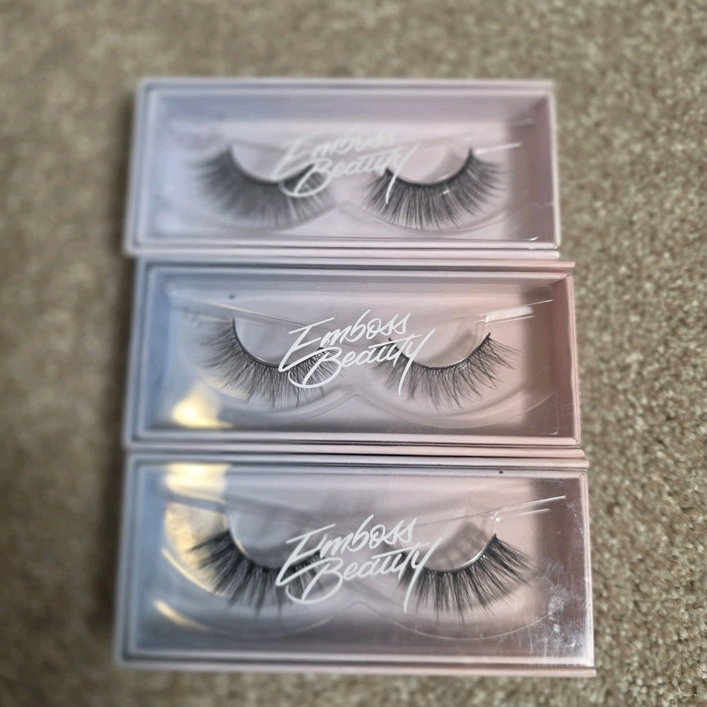 Emboss Beauty Faux Mink Lashes  Bundle of 3 Sets Cruelty Free Flexible Rare Find